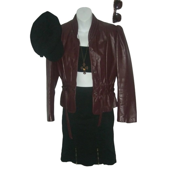 Vintage 80's Wilsons Oxblood Leather Jacket Crop Trench Retro Goth ALT egirl Spy - Picture 1 of 16